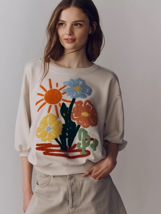 Pilcro Tops - Anthropologie Niki Bubble Embroidered Pullover by Pilcro Size M